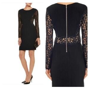 Diane von Furstenberg Black Long Lace Sleeve Mini Dress size 8